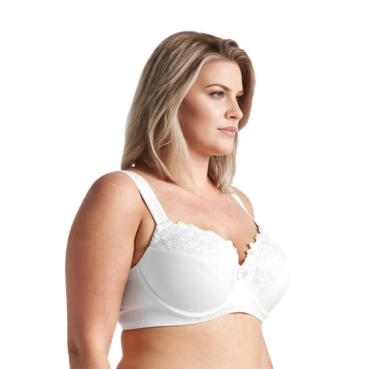 Plus Size Minimizer Underwire Unlined Bra with Embroidery Lace