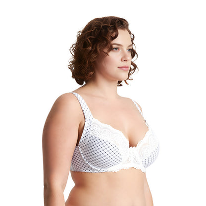 Women's Plus Size Unlined Underwire Lace Bra with Cushion Straps