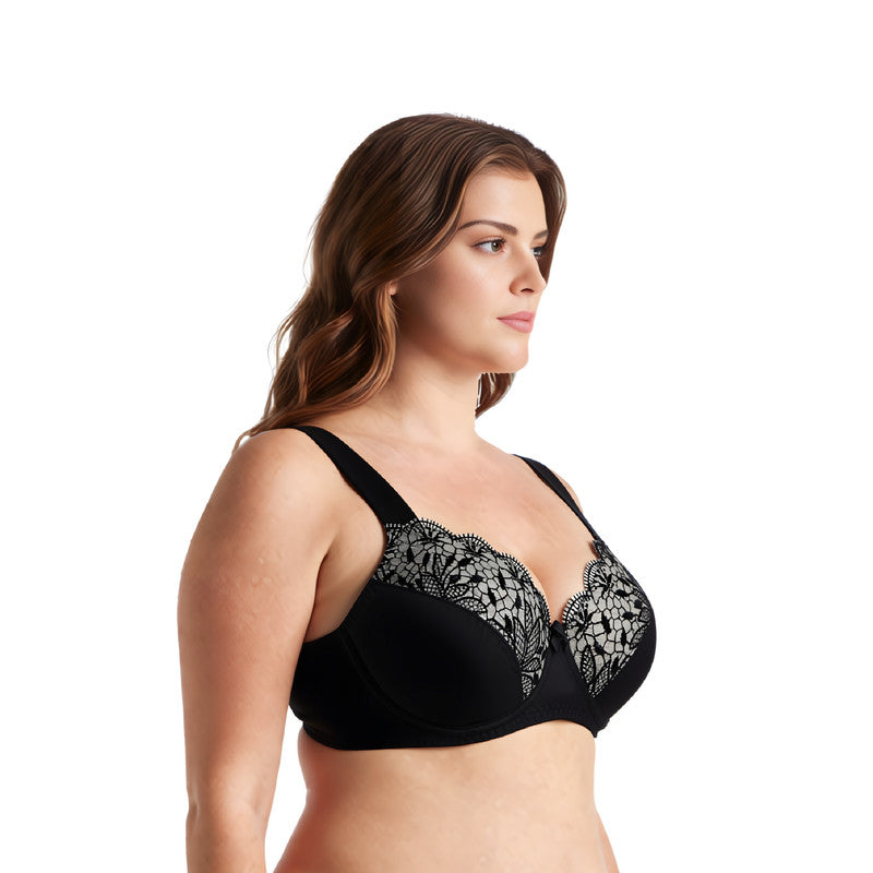 Plus Size Unlined Minimizer Underwire Bra with Embroidery Lace