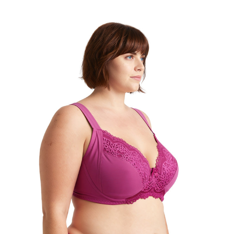 Women's Plus Size Unlined Underwire Lace Bra with Cushion Straps