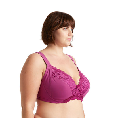 Women's Plus Size Unlined Underwire Lace Bra with Cushion Straps