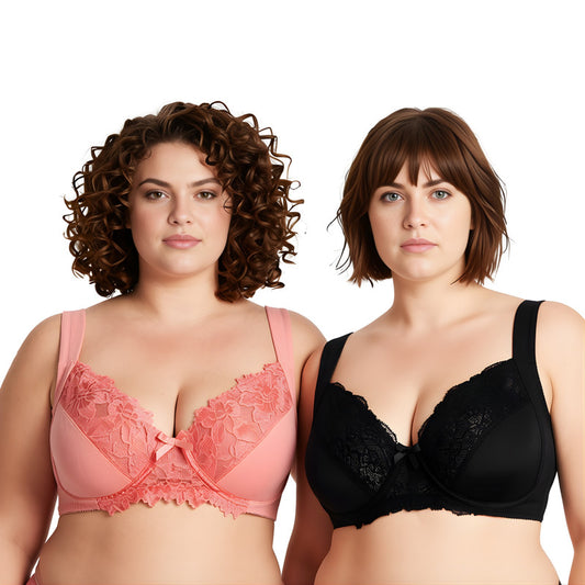 Women's Plus Size Unlined Underwire Lace Bra with Cushion Straps