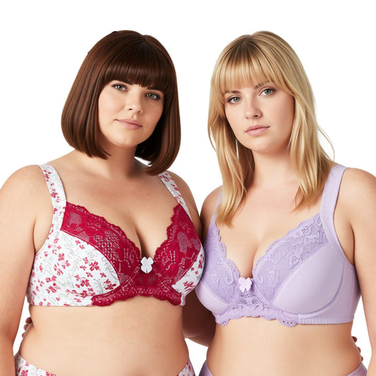Women's Plus Size Unlined Underwire Lace Bra with Cushion Straps