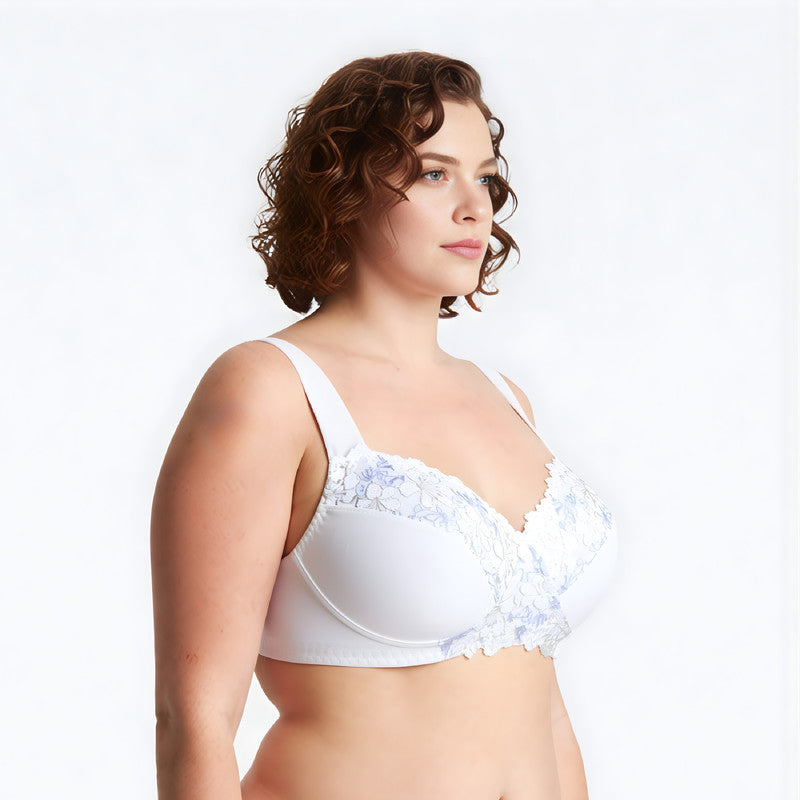 Plus Size Minimizer Unlined Wireless Bra with Lace Embroidery