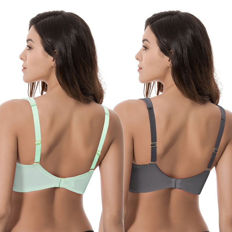 Women's Plus Size Minimizer Underwire Bra with Lace Embroidery