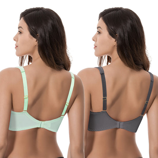 Women's Plus Size Minimizer Underwire Bra with Lace Embroidery