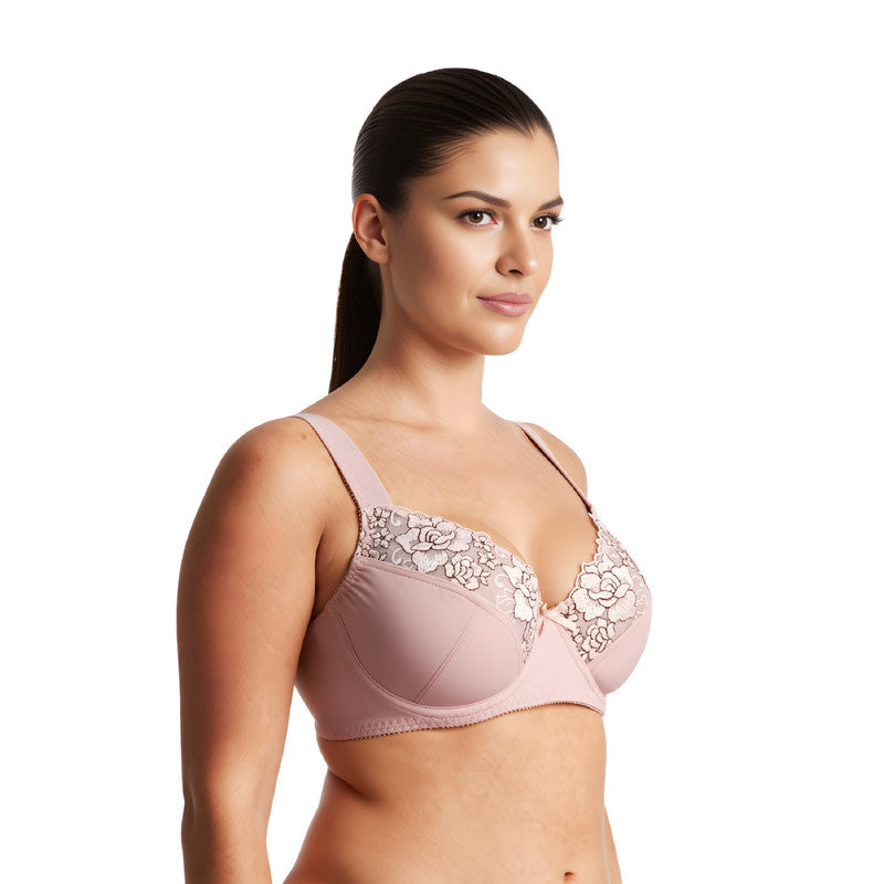Women's Plus Size Minimizer Underwire Bra With Lace Embroidery
