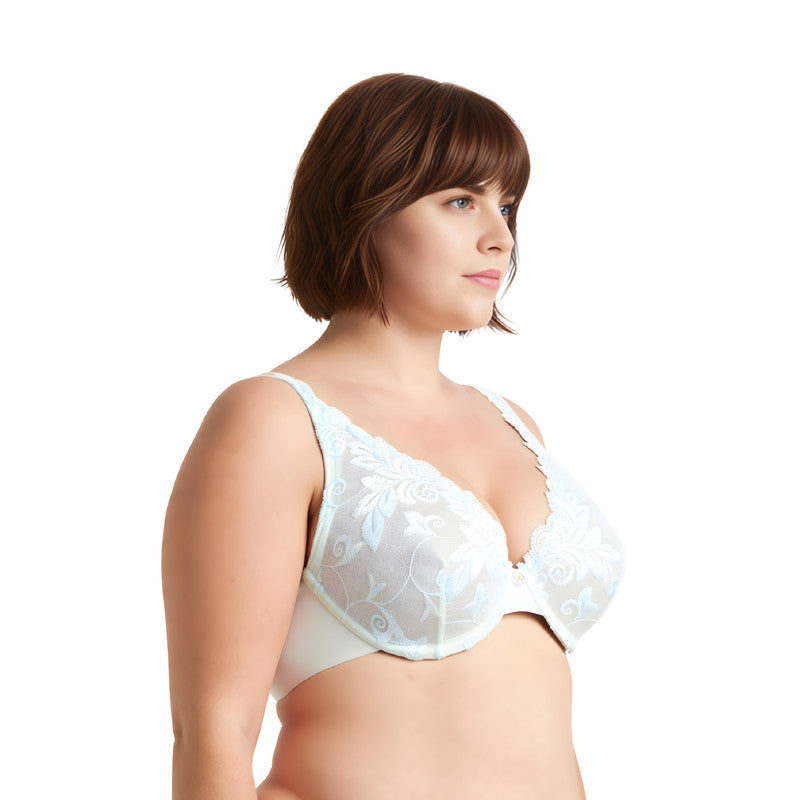 Women’s Plus Size Underwire Unlined Full Coverage Embroidery Lace Bra