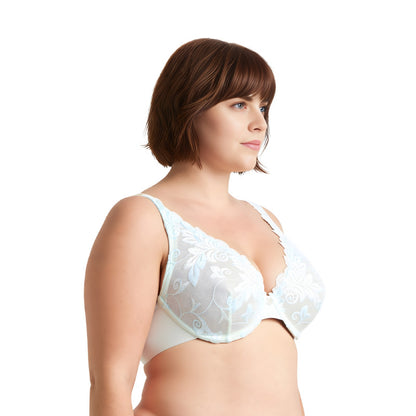 Women’s Plus Size Underwire Unlined Full Coverage Embroidery Lace Bra