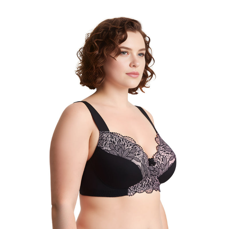 Plus Size Unlined Minimizer Wire Free Bra with Embroidery Lace