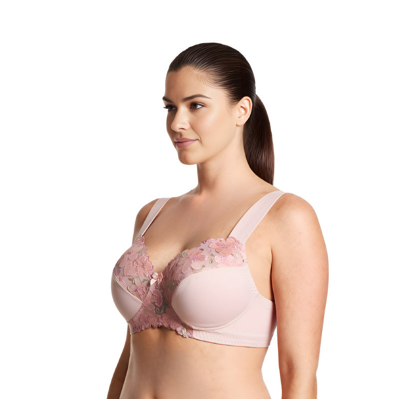 Plus Size Minimizer Unlined Wireless Bra with Lace Embroidery