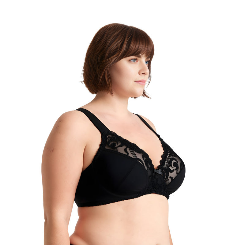Women's Plus Size Minimizer Underwire Bra with Lace Embroidery