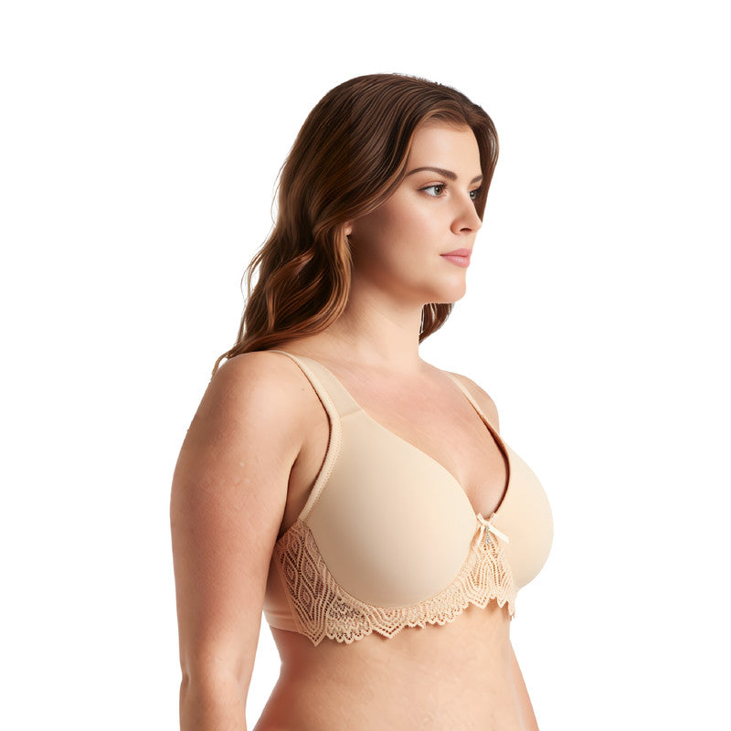Women's Plus Size Unlined Underwire Lace Bra with Cushion Straps