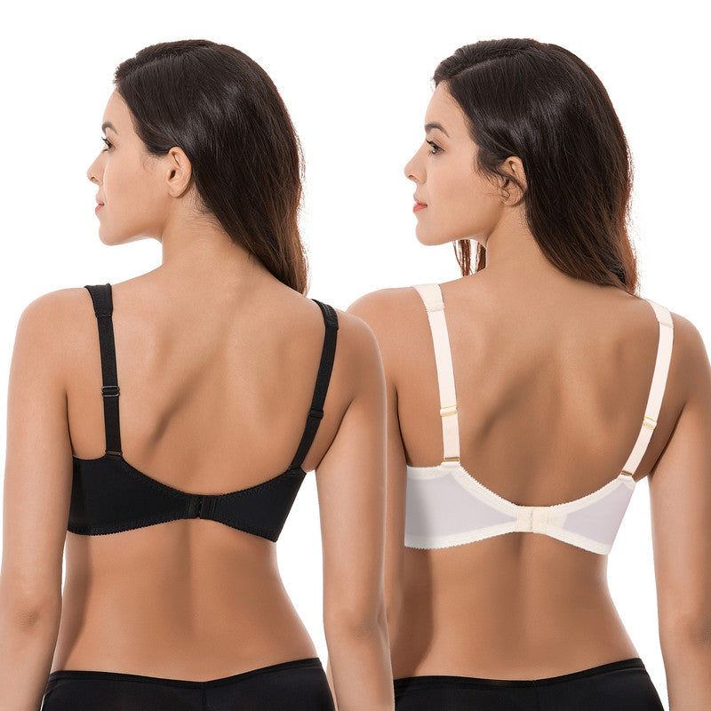 Women's Plus Size Minimizer Underwire Bra with Lace Embroidery