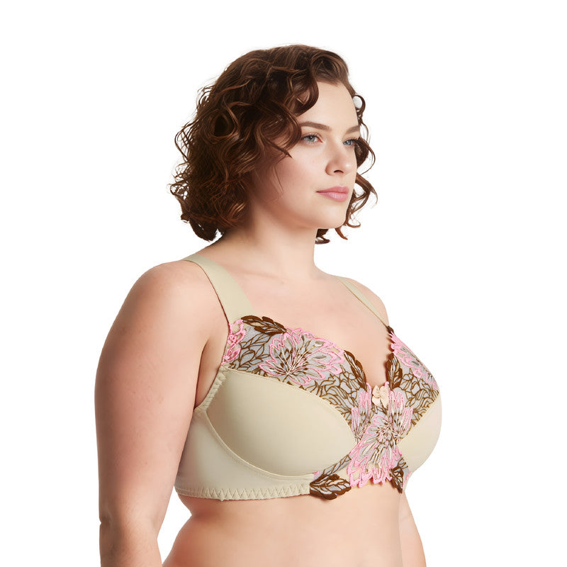 Women's Plus Size Minimizer Wireless Unlined Bra with Embroidery Lace