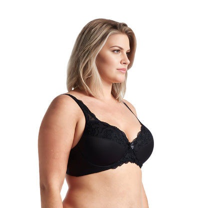 Plus Size Minimizer Underwire Unlined Bra with Embroidery Lace