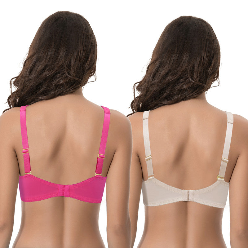Women's Plus Size Unlined Underwire Lace Bra with Cushion Straps
