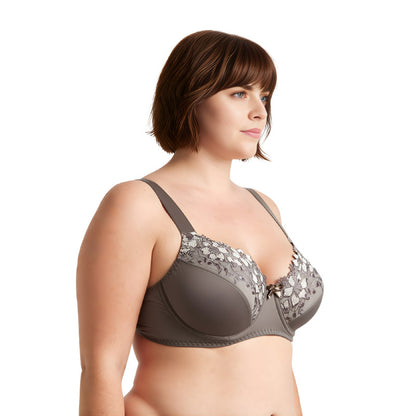 Plus Size Minimizer Underwire Unlined Bra with Embroidery Lace