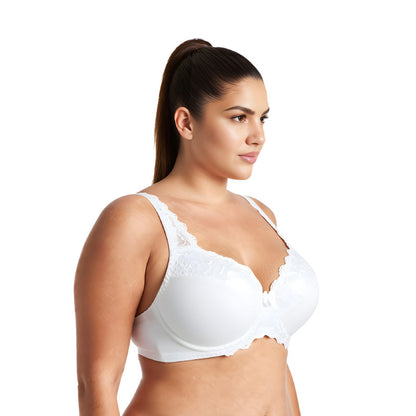 Plus Size Minimizer Underwire Unlined Bra with Embroidery Lace