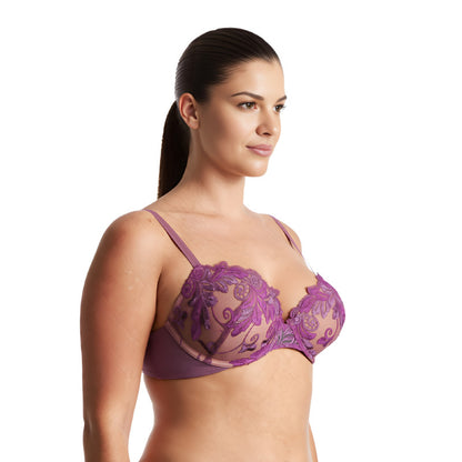 Women Plus Size Push Up Add 1 and a Half Cup Underwire Lace Mesh Bra