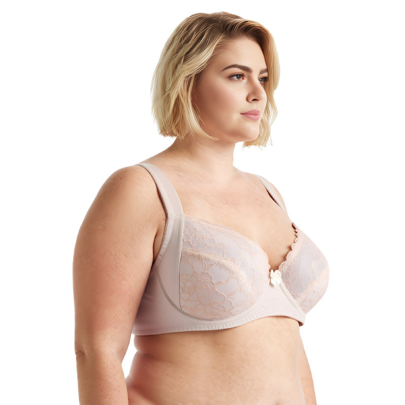 Women's Plus Size Unlined Underwire Lace Bra with Cushion Straps