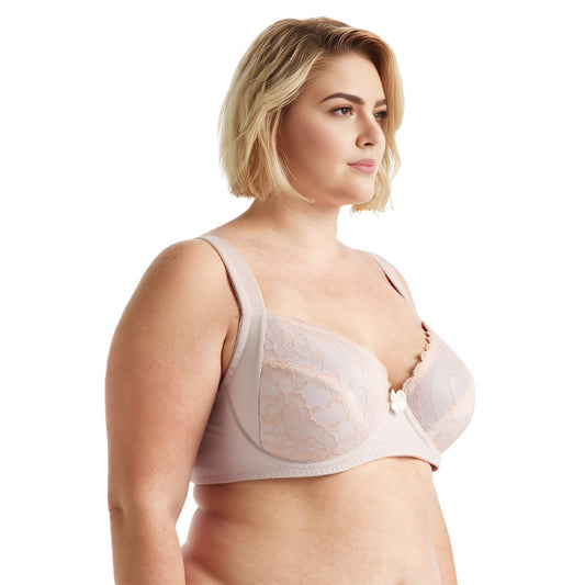 Women's Plus Size Unlined Underwire Lace Bra with Cushion Straps