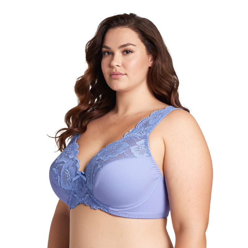 Women's Minimizer Unlined Underwire Bra with Lace Embroidery