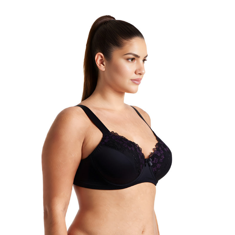 Plus Size Minimizer Underwire Unlined Bra with Embroidery Lace