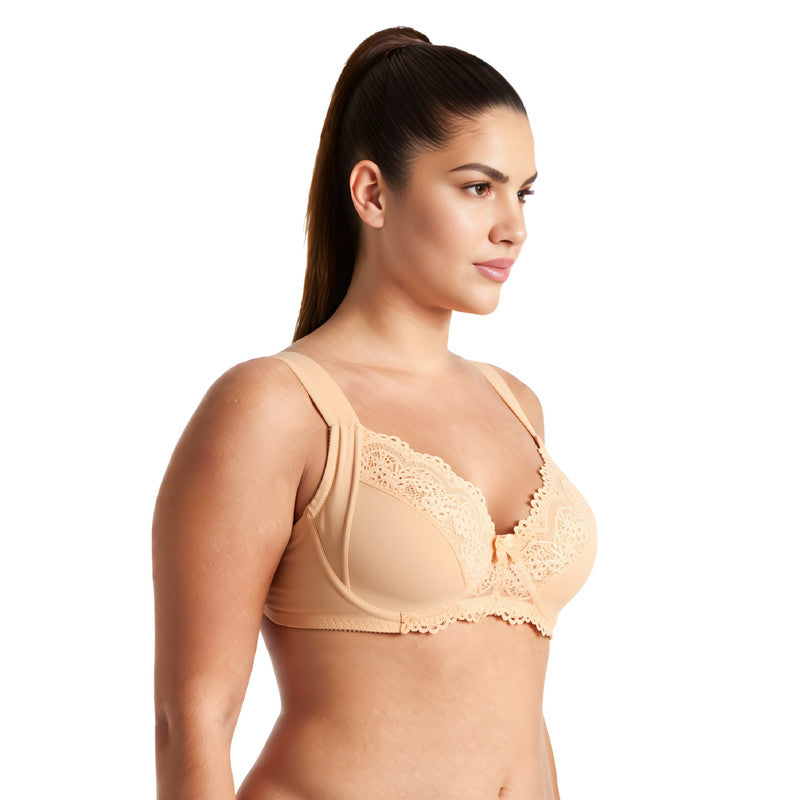 Women's Plus Size Unlined Underwire Lace Bra with Cushion Straps