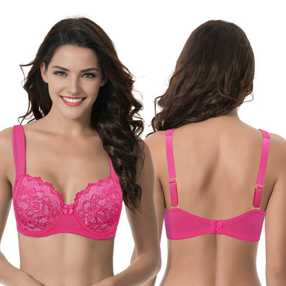 Women's Plus Size Unlined Underwire Lace Bra with Cushion Straps