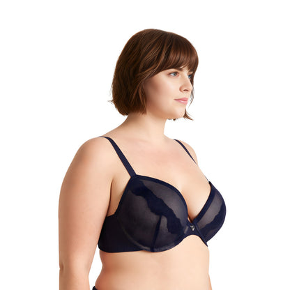 Women Plus Size Underwire Add 1 and a Half Cup Push Up Lace Mesh Bra