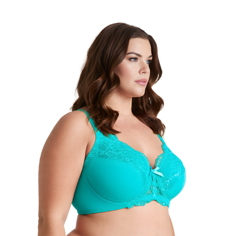 Women's Minimizer Unlined Underwire Bra with Lace Embroidery