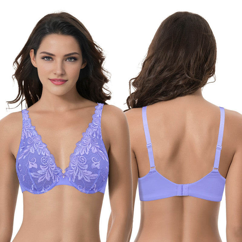 Women’s Plus Size Underwire Unlined Full Coverage Embroidery Lace Bra