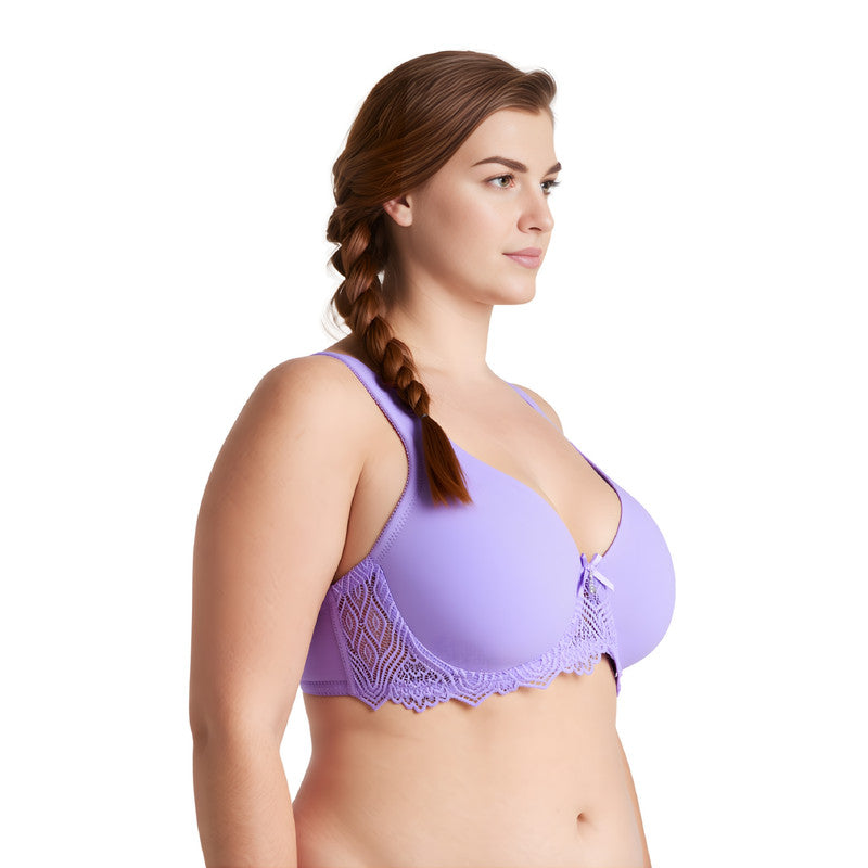 Women's Plus Size Unlined Underwire Lace Bra with Cushion Straps
