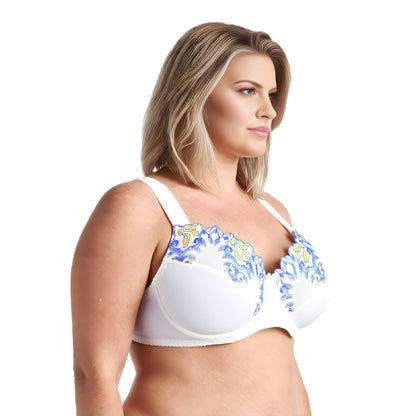 Women Plus Size Minimizer Underwire Unlined Bra with Embroidery Lace