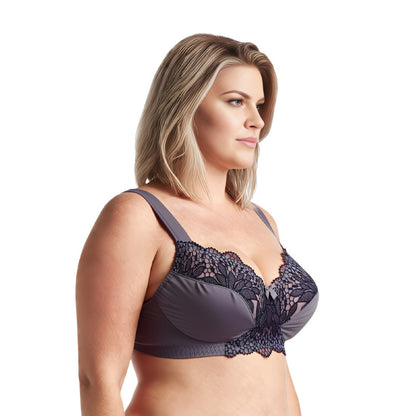 Plus Size Unlined Minimizer Wire Free Bra with Embroidery Lace