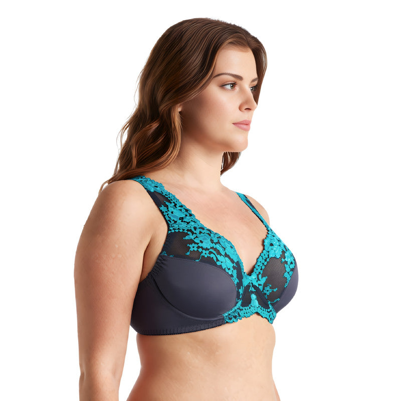 Women's Minimizer Unlined Underwire Bra With Lace Embroidery