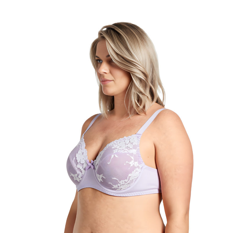 Plus Size Unlined Semi-Sheer Balconette Underwire Lace Bra