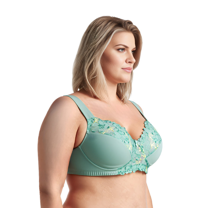 Plus Size Minimizer Unlined Wireless Bra with Lace Embroidery