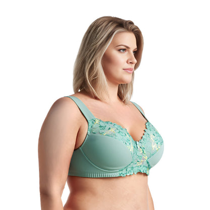 Plus Size Minimizer Unlined Wireless Bra with Lace Embroidery