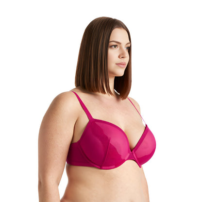 Women Plus Size Underwire Add 1 and a Half Cup Push Up Lace Mesh Bra