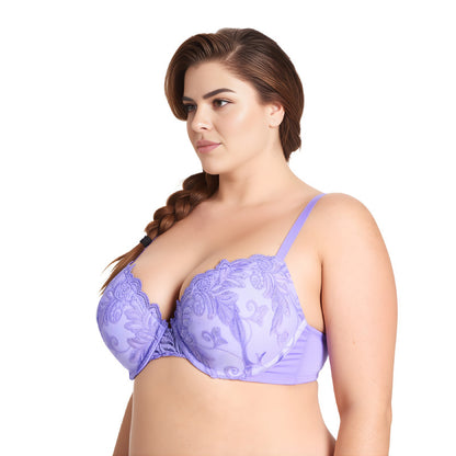 Women Plus Size Push Up Add 1 and a Half Cup Underwire Lace Mesh Bra