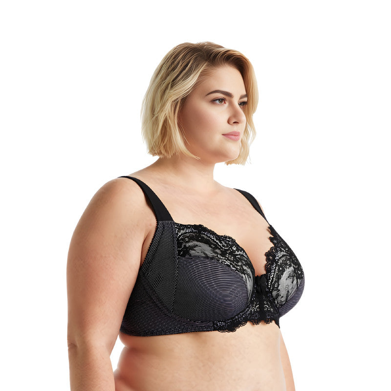 Women's Plus Size Unlined Underwire Lace Bra with Cushion Straps
