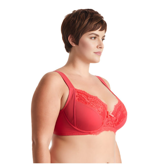 Women's Plus Size Unlined Underwire Lace Bra with Cushion Straps