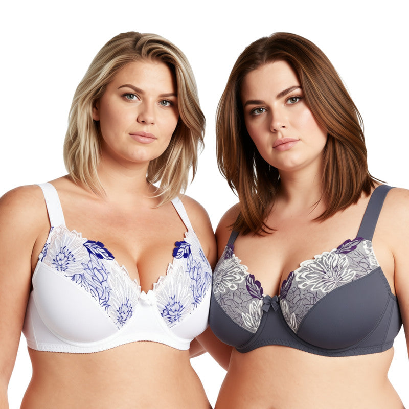 Women's Plus Size Minimizer Underwire Unlined Bra with Embroidery Lace