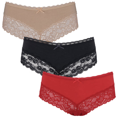 Women's Cotton Boyshorts Hipster Underwear Lace Trim Panties