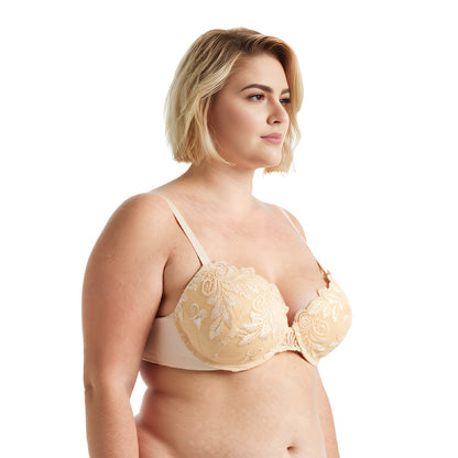 Women Plus Size Push Up Add 1 and a Half Cup Underwire Lace Mesh Bra