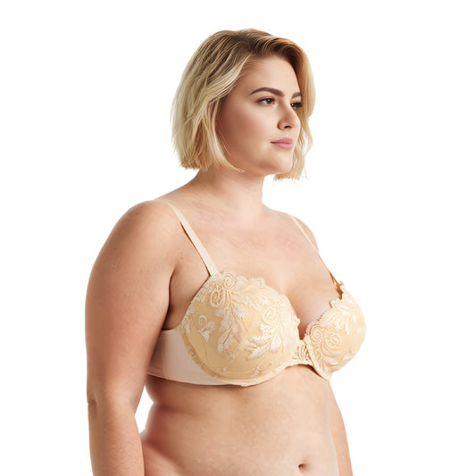 Women Plus Size Push Up Add 1 and a Half Cup Underwire Lace Mesh Bra
