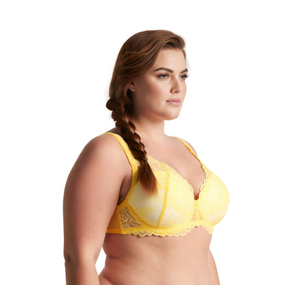 Women Plus Size Underwire Add 1+ Cup Push Up Mesh Lace Bra