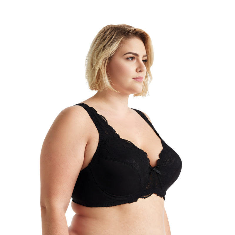 Women's Minimizer Unlined Underwire Bra with Lace Embroidery